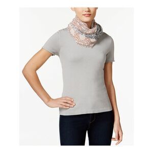 INC Womens Neutral Beige Patchwork Loop Fringed Infinity Scarf